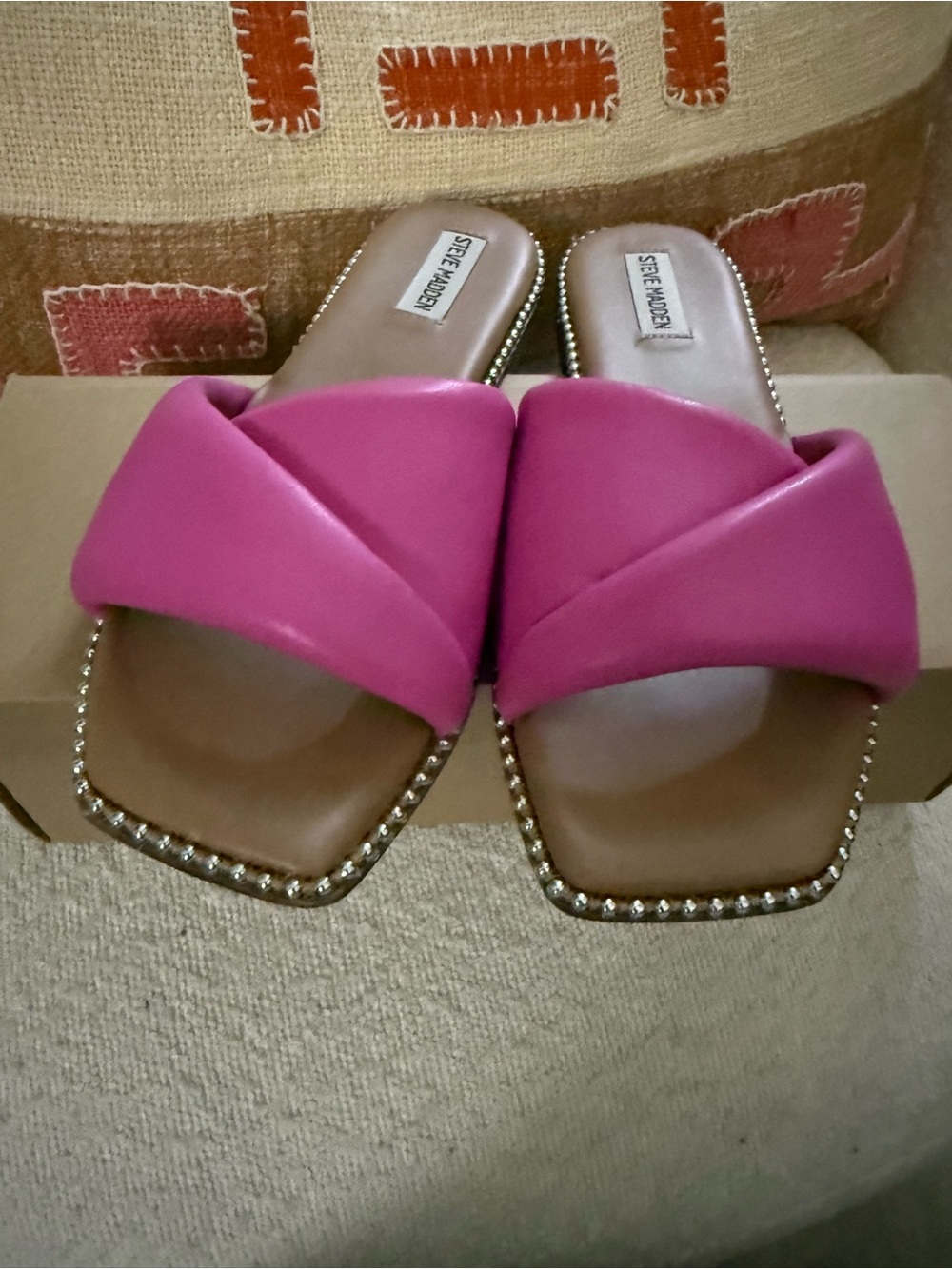 Steve Madden Hot Pink Padded Slide Mules with Stud Trim